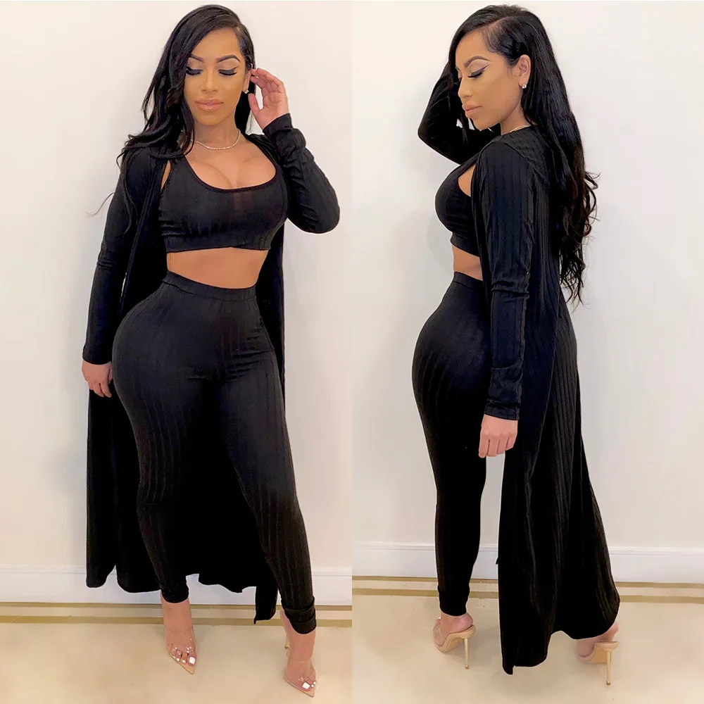 Women's Crop Top, Leggings and Long Cardigan Set