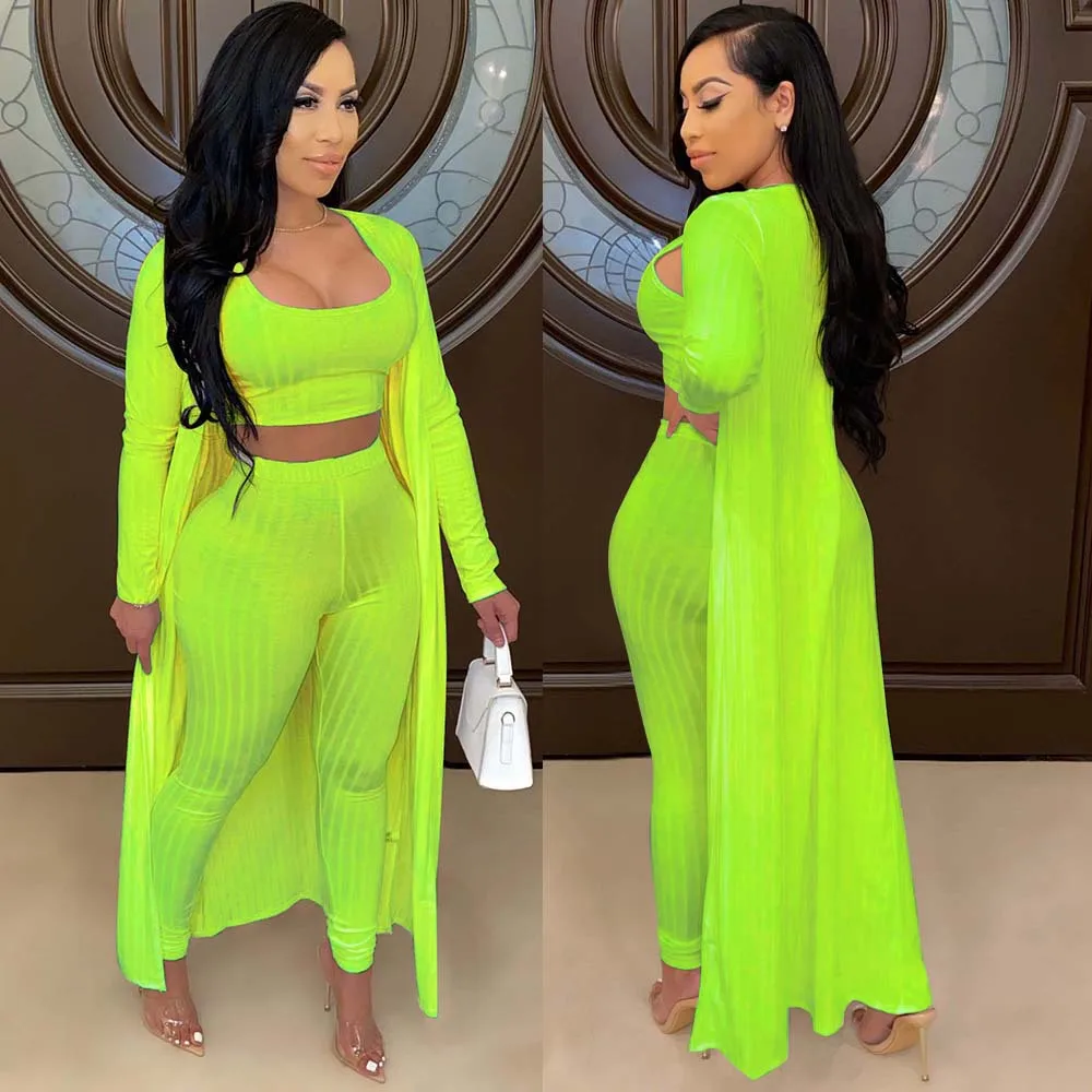 Women's Crop Top, Leggings and Long Cardigan Set