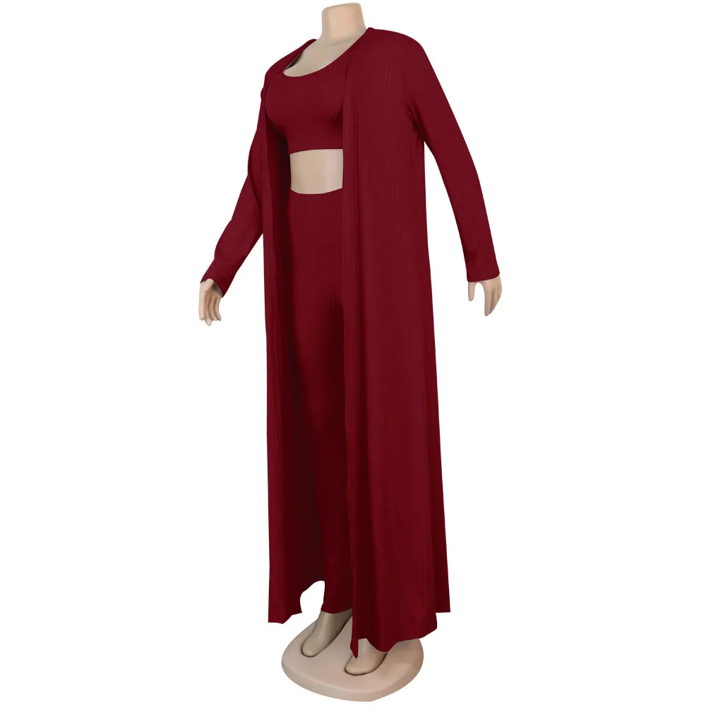 Women's Crop Top, Leggings and Long Cardigan Set