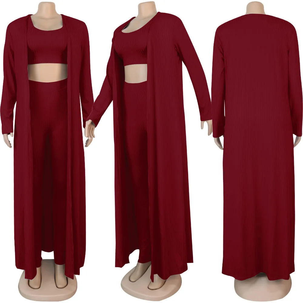 Women's Crop Top, Leggings and Long Cardigan Set