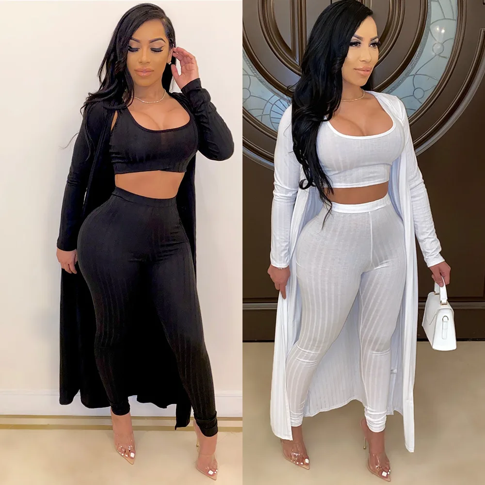Women's Crop Top, Leggings and Long Cardigan Set
