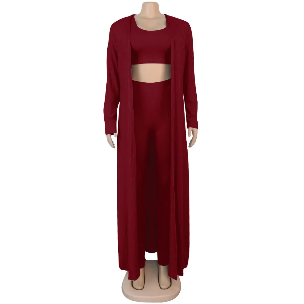 Women's Crop Top, Leggings and Long Cardigan Set
