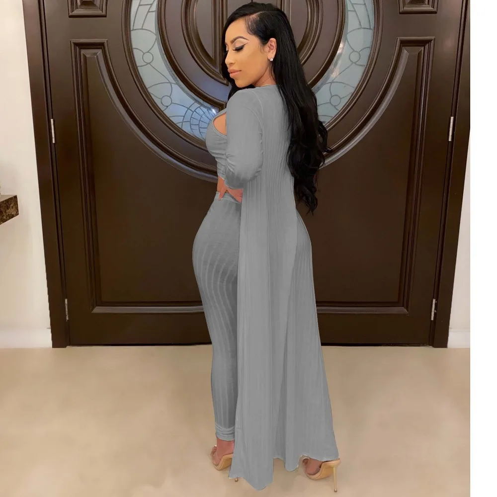 Women's Crop Top, Leggings and Long Cardigan Set