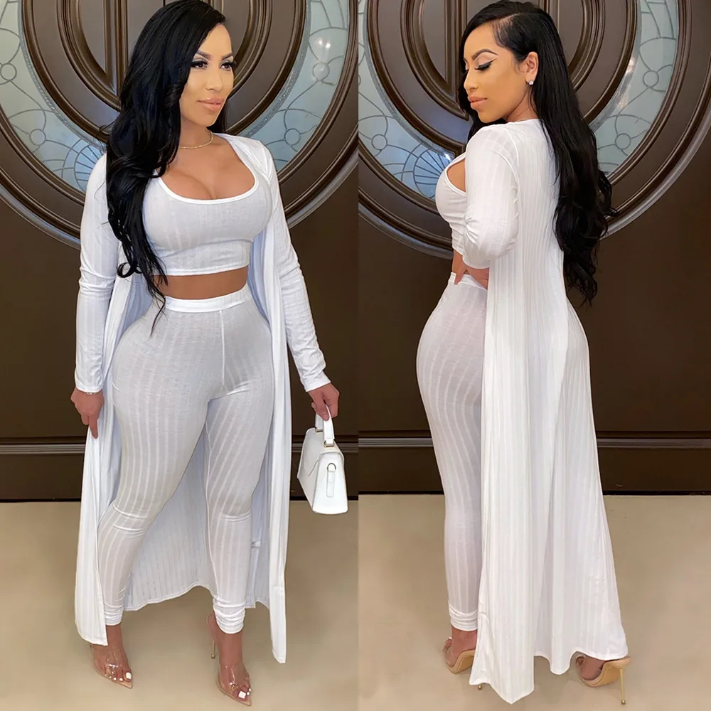 Women's Crop Top, Leggings and Long Cardigan Set
