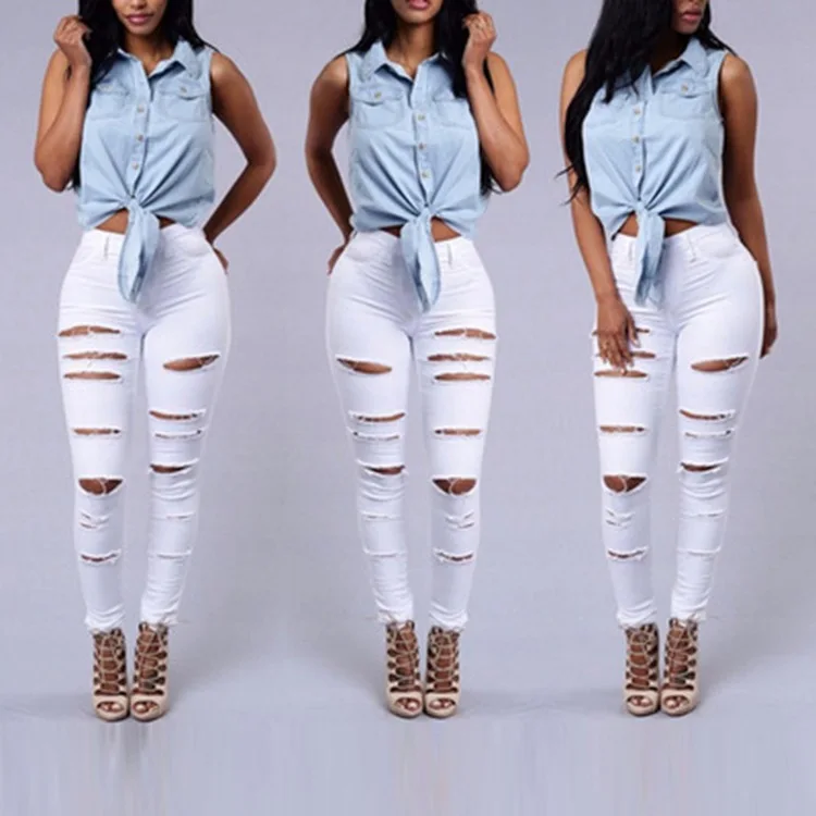 Ripped Casual Skinny Jeans for Women