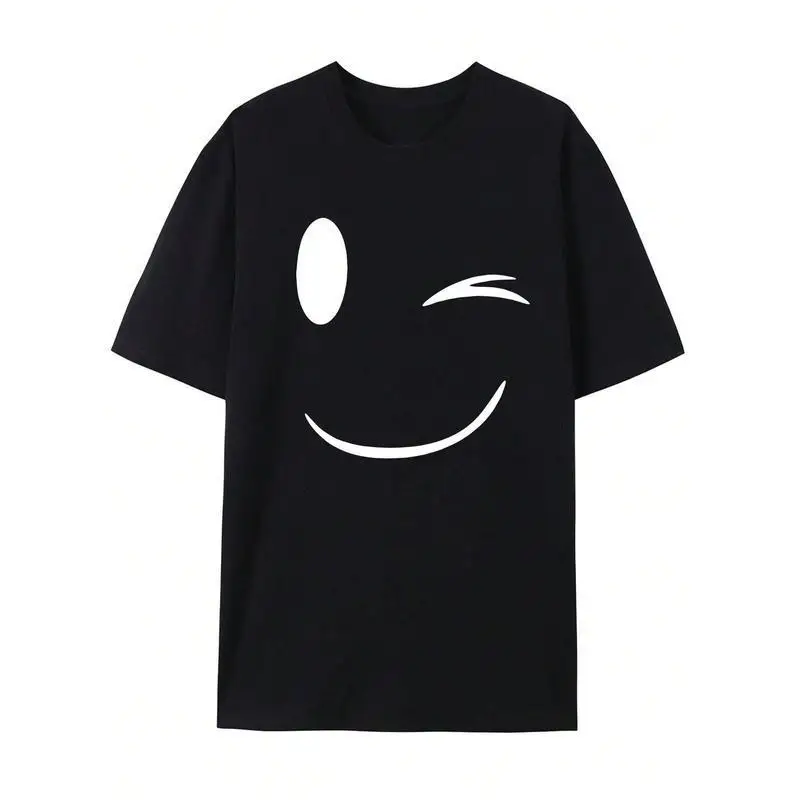 Men's Summer Casual T Shirt Fashionable Smiling Face Print Breathable Round Neck Short Sleeved Top Men's Summer Casual T Shirt Fashionable Smiling Face Print Breathable Round Neck Short Sleeved Top