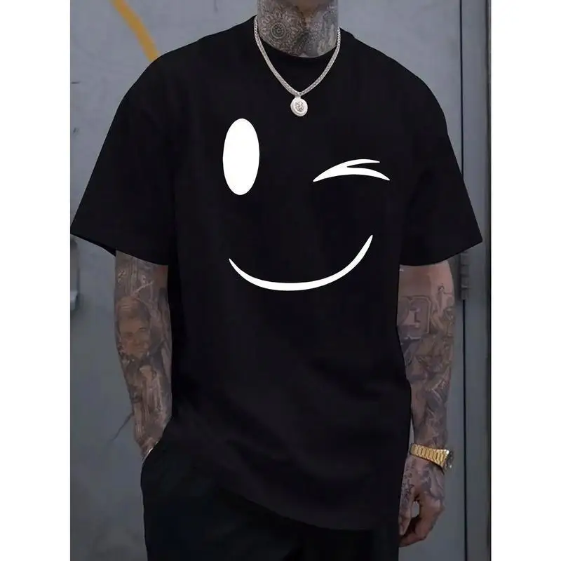 Men's Summer Casual T Shirt Fashionable Smiling Face Print Breathable Round Neck Short Sleeved Top Men's Summer Casual T Shirt Fashionable Smiling Face Print Breathable Round Neck Short Sleeved Top