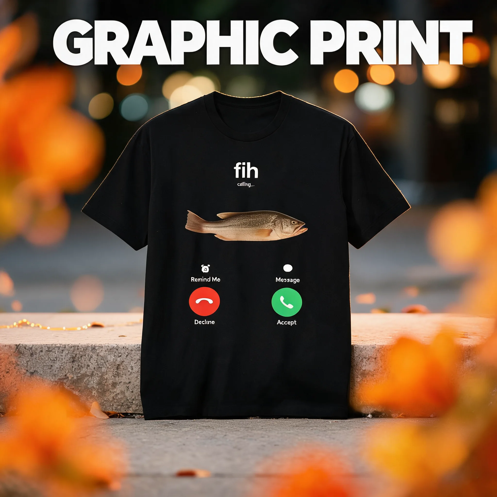 100% Cotton Fih Calling Remind Me Message Decline Accept Phone Call Fish Fit Casual Streetwear Men Gifts Flower Print Classic Crew Neck Short Sleeves Regular Fit Breathable Stylish Graphic T-Shirt