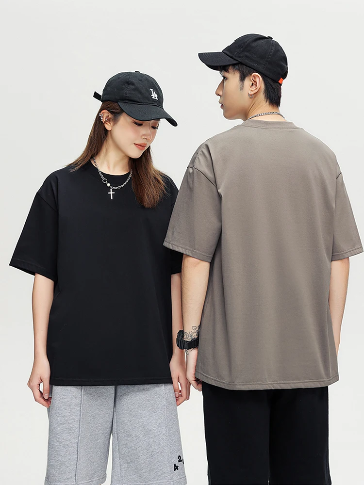 260GSM Summer T Shirt Men Korean Fashion Short Sleeve Loose Basic T-shirts Solid Tops Oversized Tee Unisex