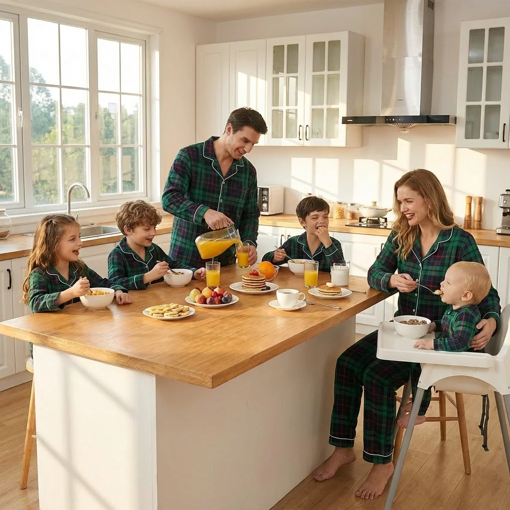 Merry Xmas Family Matching Pajamas Set Plaid Print Adults Kids Christmas Pyjamas Button Shirt+Trousers 2 Pieces Suit Loungewear