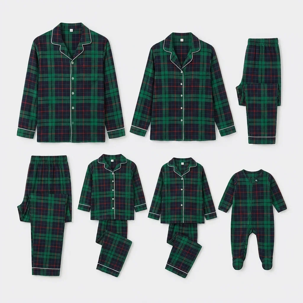 Merry Xmas Family Matching Pajamas Set Plaid Print Adults Kids Christmas Pyjamas Button Shirt+Trousers 2 Pieces Suit Loungewear