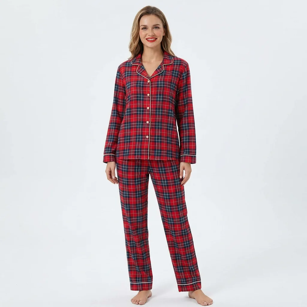 Merry Xmas Family Matching Pajamas Set Plaid Print Adults Kids Christmas Pyjamas Button Shirt+Trousers 2 Pieces Suit Loungewear
