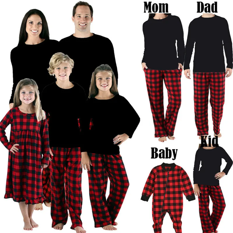 Adults Baby Kids Christmas Family Matching Pajamas Set Sleepwear Xmas Plaid Nightwear Outfits 2Pcs/set