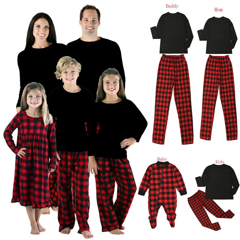 Adults Baby Kids Christmas Family Matching Pajamas Set Sleepwear Xmas Plaid Nightwear Outfits 2Pcs/set