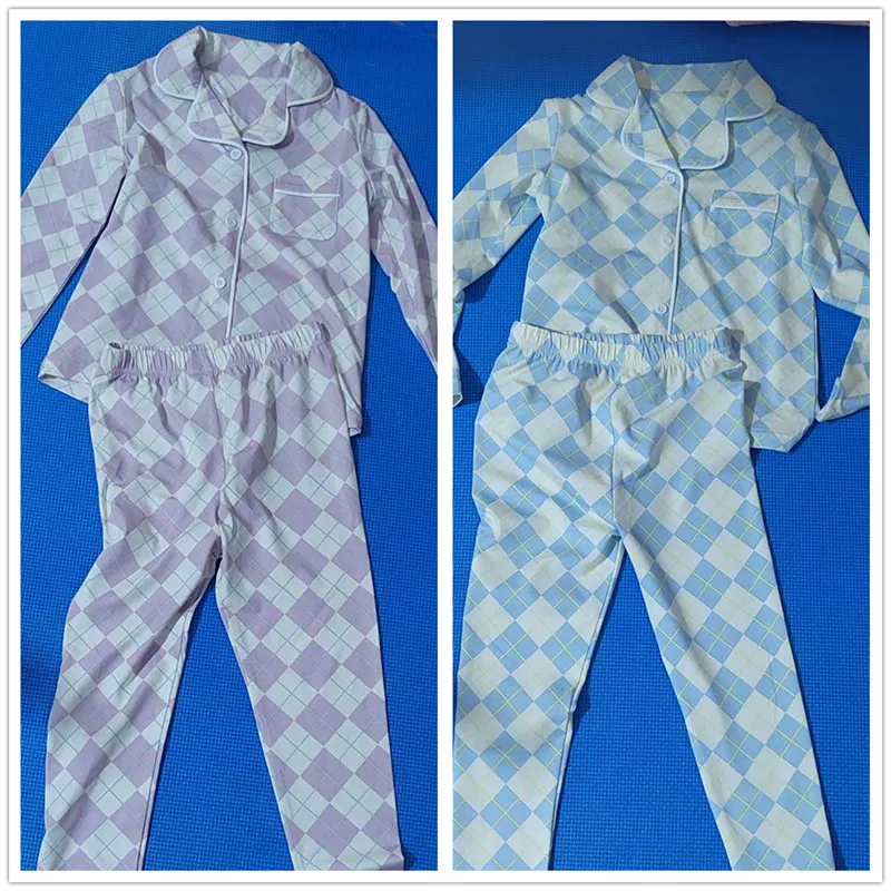 AP 2025 spring summer argyle plaid soft dress set footie pjs family matching clothing