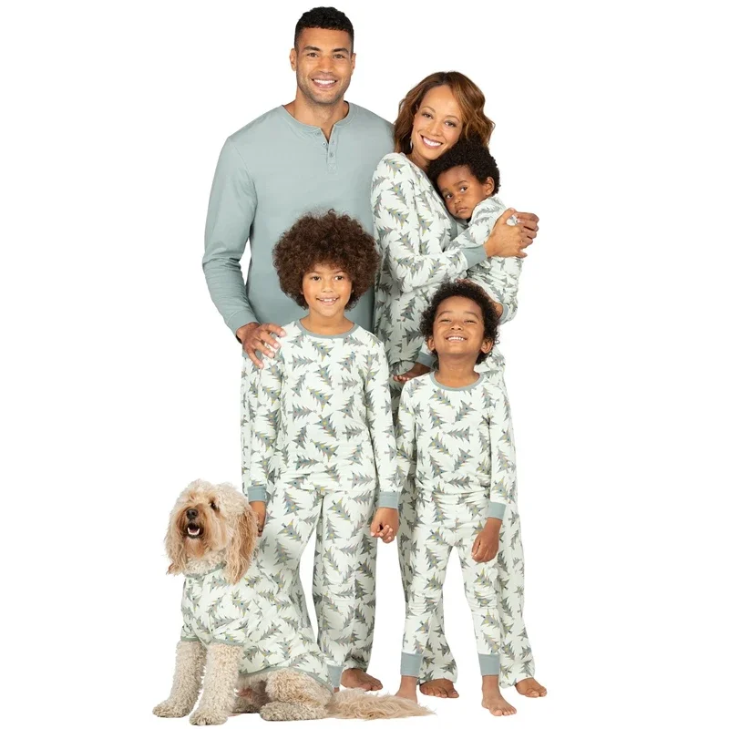 Holiday Party Look Pyjamas Christmas Tree Print Family Pajamas Set Adults Kids Matching Outfits Baby&Dog Romper 2 Pcs Suit PJs