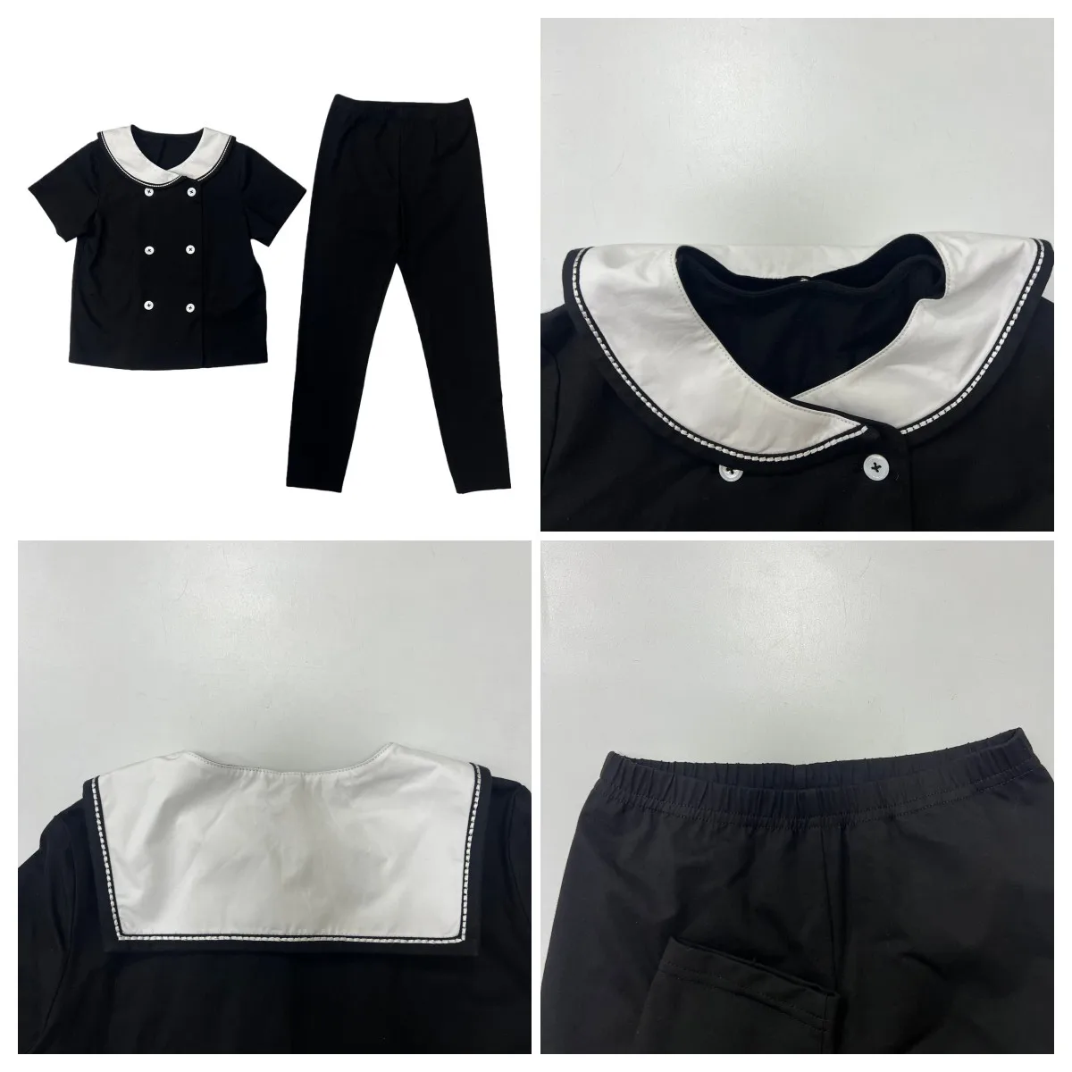Ali Plus 2026 SS Sailor Maxi Kids Cotton Outfits Embroidery Removable White Collar Girls Boys Matching Clothes
