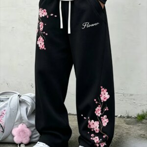 2026 Cherry Blossom Pattern 3D Printed Pants, Unisex Oversized Casual Sports Pants, Street Pants, Gothic Loose Fit