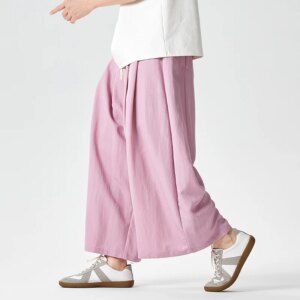 Wide Leg Pants Men Women Summer Thin Harajuku Oversized Loose Casual Trousers Unisex Style Solid Color Joggers Pants Streetwear