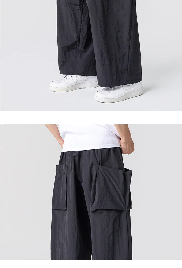 Summer Light Thin Wide Leg Pants Men Women Oversized Loose Harajuku Casual Trousers Unisex Style Joggers Solid Color Cargo Pants