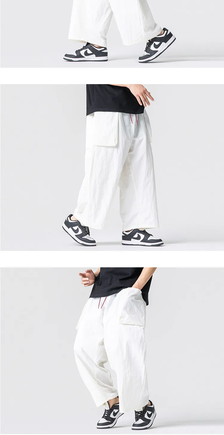 Summer Light Thin Wide Leg Pants Men Women Oversized Loose Harajuku Casual Trousers Unisex Style Joggers Solid Color Cargo Pants