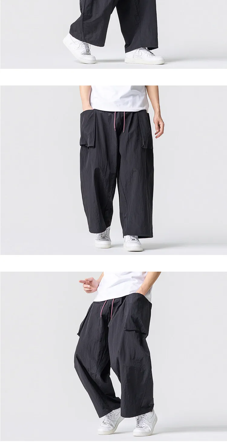 Summer Light Thin Wide Leg Pants Men Women Oversized Loose Harajuku Casual Trousers Unisex Style Joggers Solid Color Cargo Pants