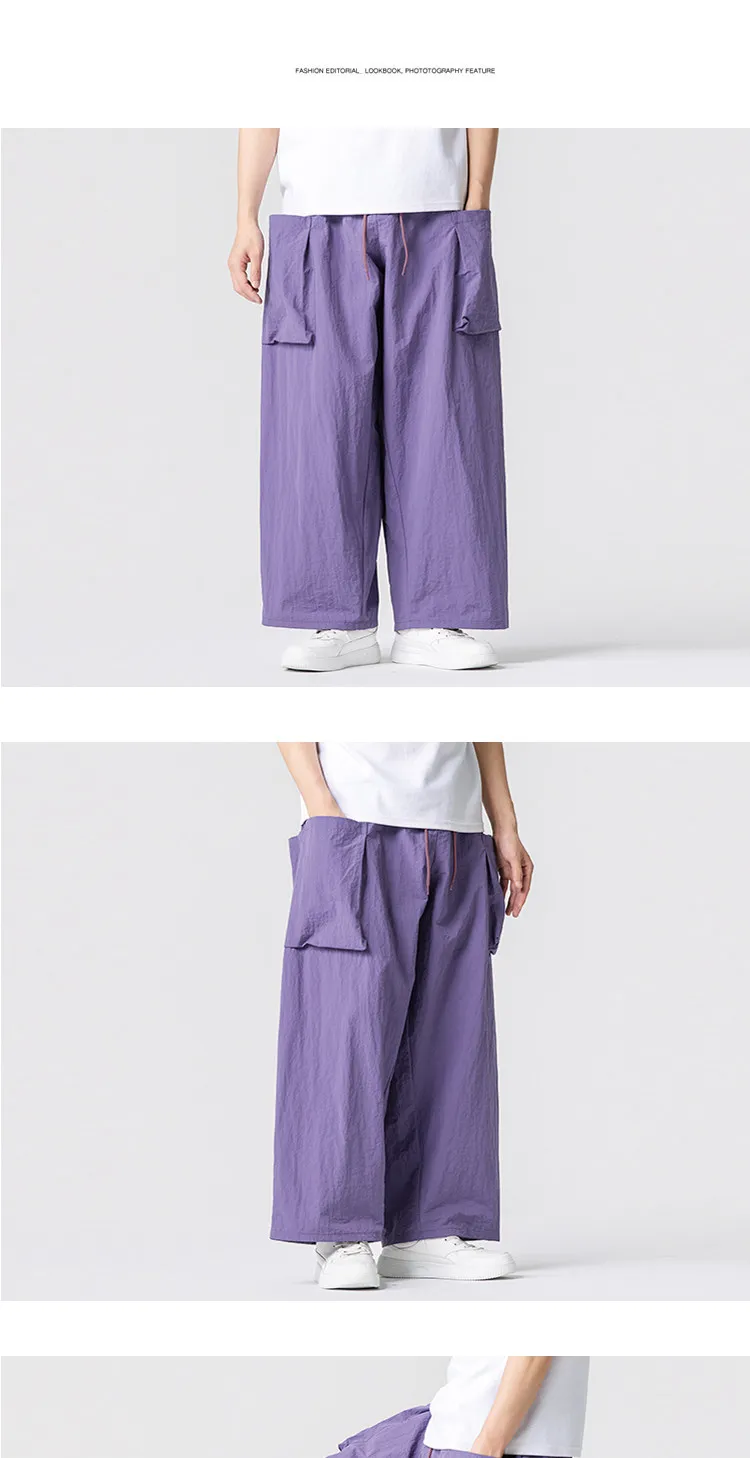 Summer Light Thin Wide Leg Pants Men Women Oversized Loose Harajuku Casual Trousers Unisex Style Joggers Solid Color Cargo Pants