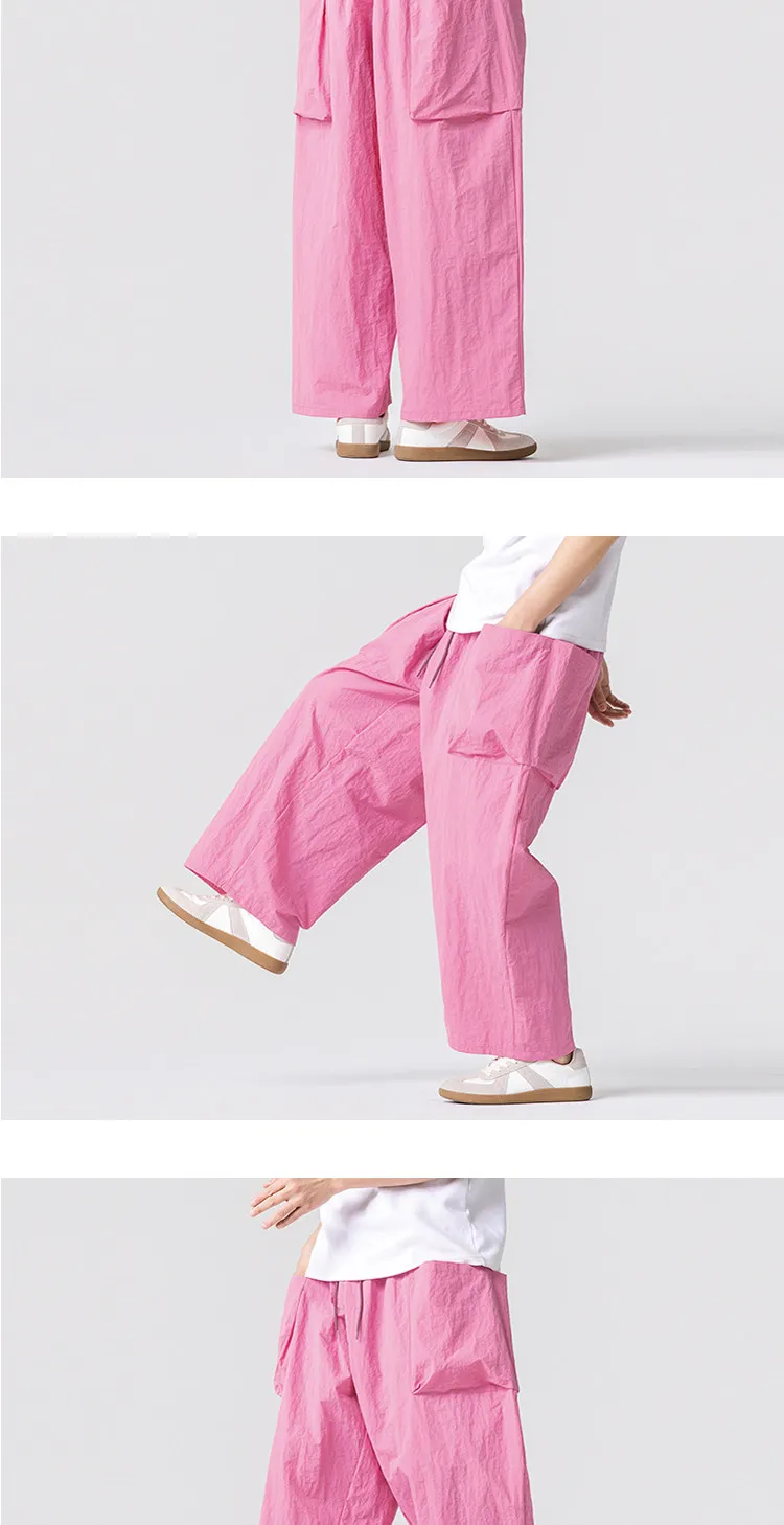 Summer Light Thin Wide Leg Pants Men Women Oversized Loose Harajuku Casual Trousers Unisex Style Joggers Solid Color Cargo Pants