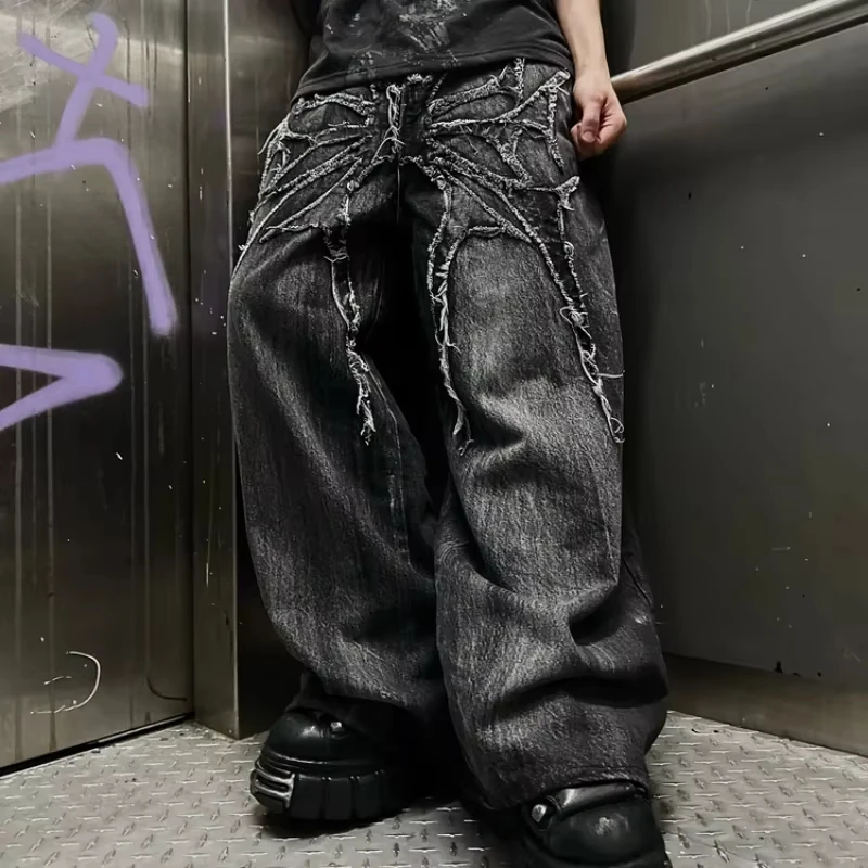 Gothic Retro Baggy Unisex Mopping Pants Y2K Phantom Jeans High Street Spider Embroidered Patch Hip Hop Streetwear Straight Jeans Gothic Retro Baggy Unisex Mopping Pants Y2K Phantom Jeans High Street Spider Embroidered Patch Hip Hop Streetwear Straight Jeans