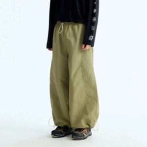 Unisex Parachute Pants Loose Wide Leg Waist Hem Lightweight Nylon Fabric Baggy Streetwear Trousers For Hiking Outdoor Daily