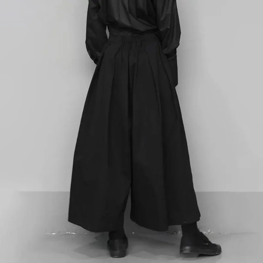 Dark Gothic Style Loose 7-point Hakama Pants 2024 New Trendy Wide Leg Pants Genderless Large Size Design Samurai Pants Unisex