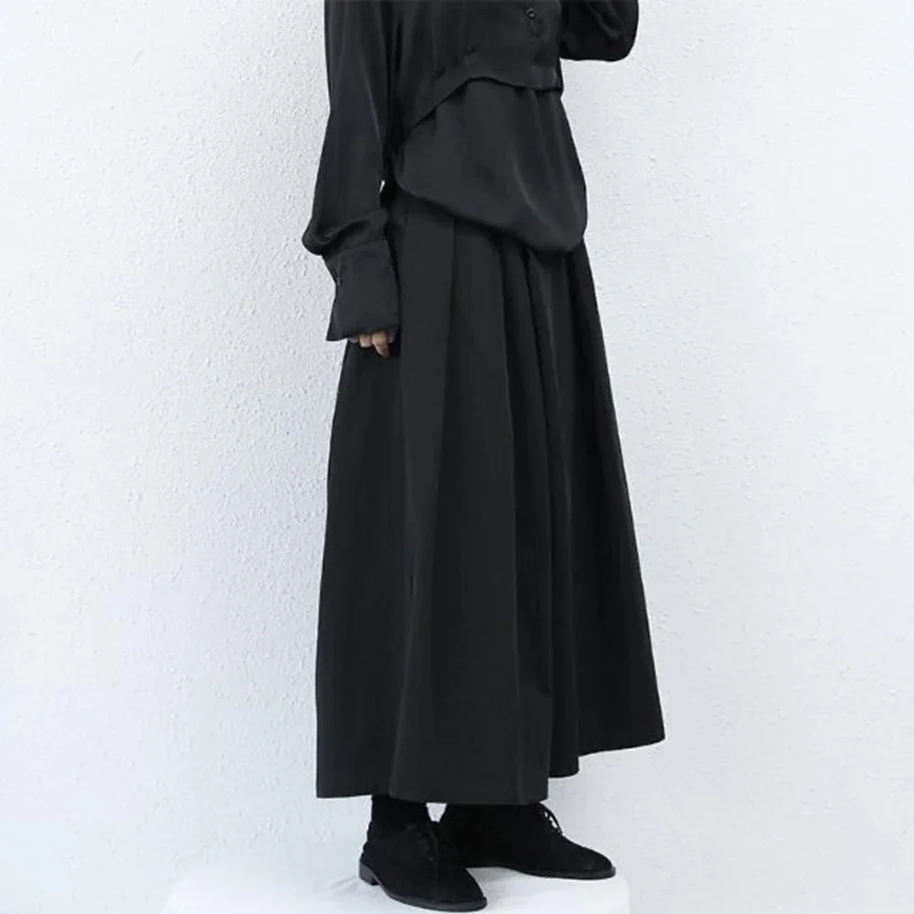 Dark Gothic Style Loose 7-point Hakama Pants 2024 New Trendy Wide Leg Pants Genderless Large Size Design Samurai Pants Unisex