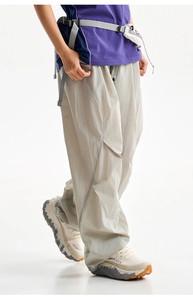 Unisex Water Repellent Quick Dry Casual Pants Baggy Straight Leg Trousers with Drawstring Elastic Waist for Outdoor Streetwear