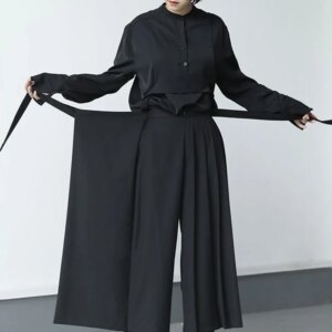 Double-layer Pleated Dark Loose Nine-point Wide-leg Pants Unisex Versatile High-waisted Tight-waisted Straight Culottes