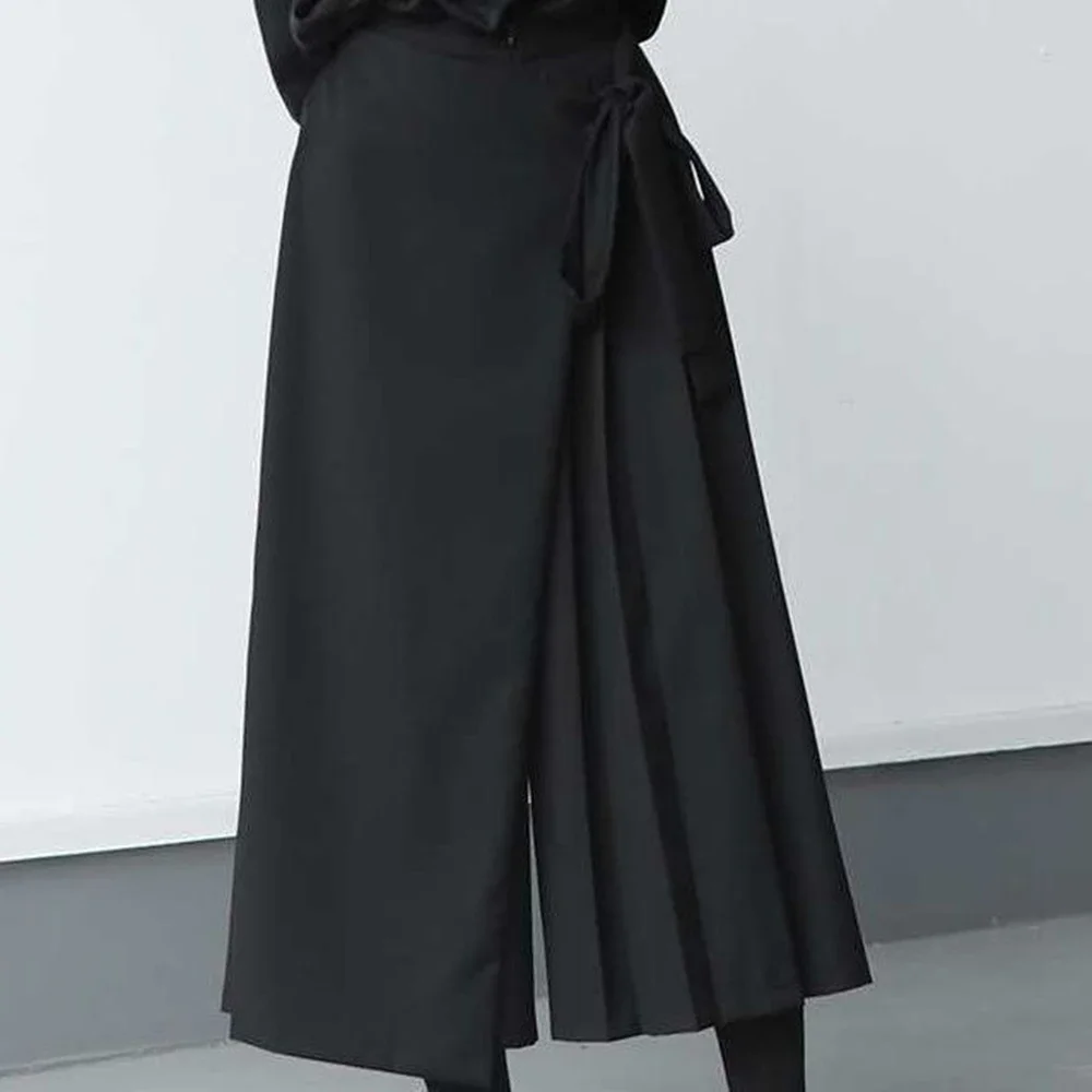 Double-layer Pleated Dark Loose Nine-point Wide-leg Pants Unisex Versatile High-waisted Tight-waisted Straight Culottes Double-layer Pleated Dark Loose Nine-point Wide-leg Pants Unisex Versatile High-waisted Tight-waisted Straight Culottes