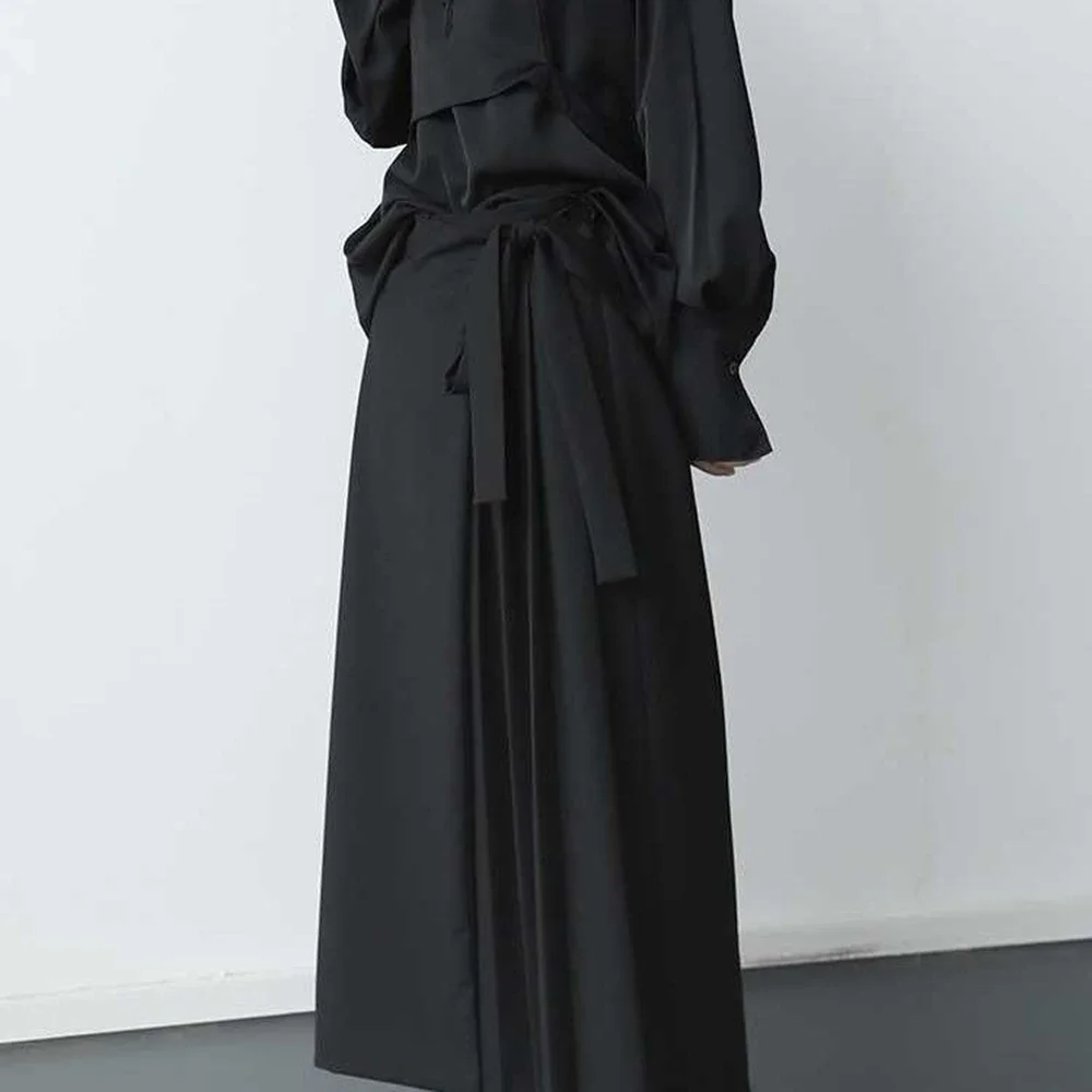 Double-layer Pleated Dark Loose Nine-point Wide-leg Pants Unisex Versatile High-waisted Tight-waisted Straight Culottes Double-layer Pleated Dark Loose Nine-point Wide-leg Pants Unisex Versatile High-waisted Tight-waisted Straight Culottes