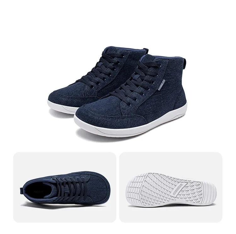 HOBIBEAR Mid-Top Barefoot Shoes Unisex Wide Toe Box Canvas Sneakes Zero Drop Lace Up Outdoor Walking Shoes