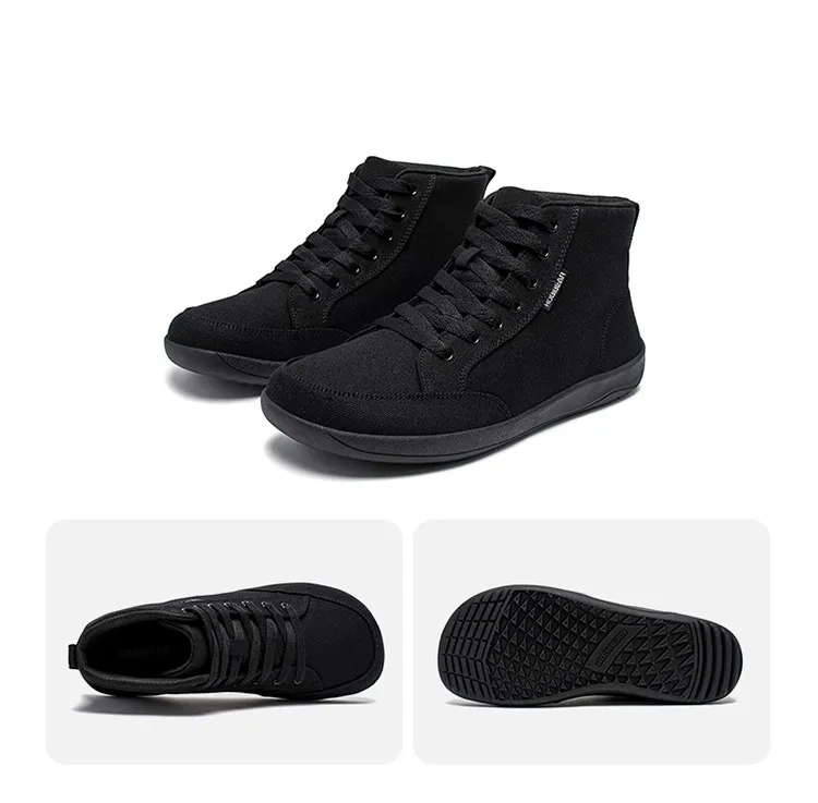 HOBIBEAR Mid-Top Barefoot Shoes Unisex Wide Toe Box Canvas Sneakes Zero Drop Lace Up Outdoor Walking Shoes