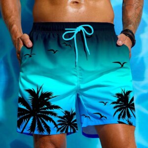 Men's loose and quick drying coconut tree shorts are suitable for summer men's and women's 3D printed casual loose sports shorts