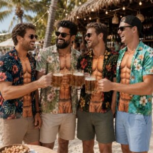 Men Funny Muscle Illusion T-Shirt 3D Print Fake Open Hawaiian Tee Too Hot to Handle Summer Holiday Casual Gift Men's Clothing