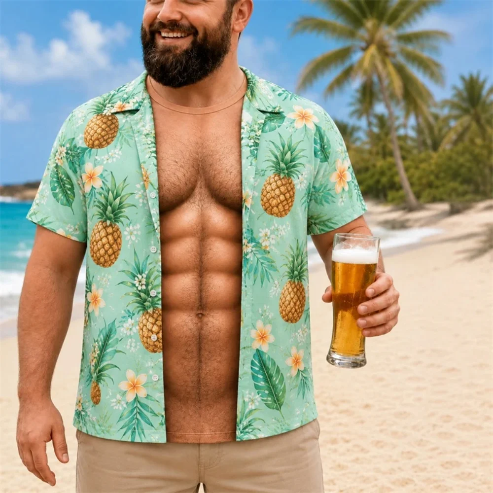 Men Funny Muscle Illusion T-Shirt 3D Print Fake Open Hawaiian Tee Too Hot to Handle Summer Holiday Casual Gift Men's Clothing