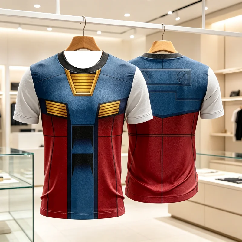 2026 Selling Animated Mobile Warrior Gundam Print Summer Casual Short Sleeved Quick Drying Breathable Top Tshirt Beach Surfing