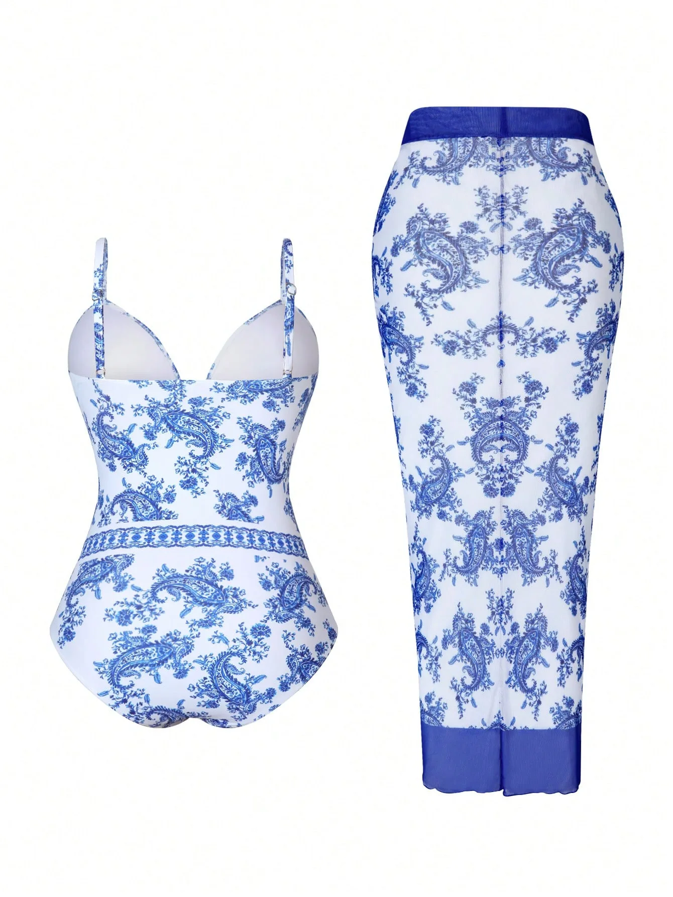 Summer Plus Size Vintage Print One Piece Swimsuit For Women Push Up Swimwear Mesh Cover Up Bathing Suit Beach Wear Swimming Suit