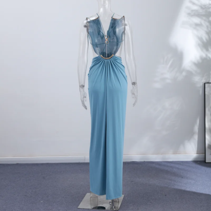 Sexy Women's Backless Dress Halter Sleeveless Waist Hollow Out Solid Female Dresses 2026 Summer Vacation Beach Fashion Lady Robe