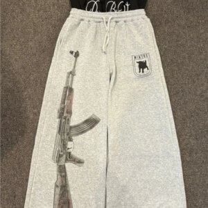 Y2K Retro Harajuku Double Embroidered Waist Print Sweatpants Hip Hop Goth Clothes Fashion Wide Leg Baggy Pants Streetwear Unisex