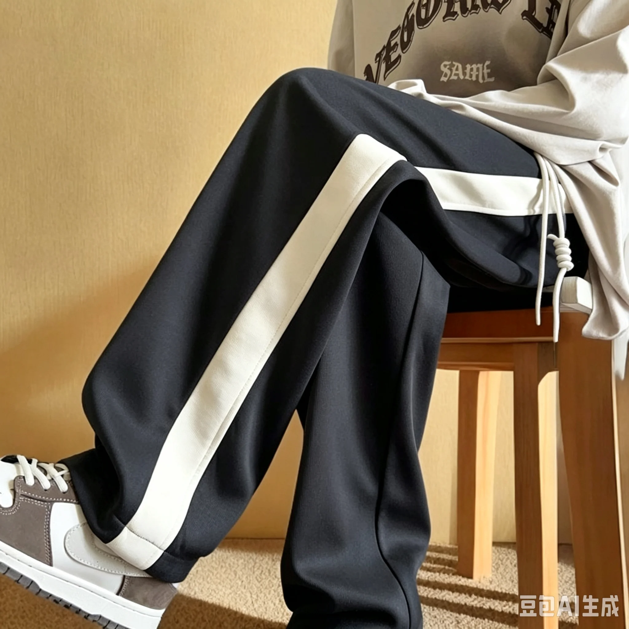 Men Women Unisex Quick Dry Casual Long Trousers Side Contrast Stripe Pants Outdoor Straight‑Leg Hip Hop Streetwear Sweatpants
