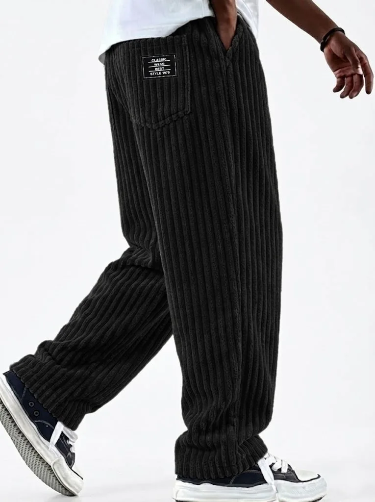 Winter 2026 new fashion Men's Corduroy Straight Casual Pants spring autumn Outdoor Streetwear with Drawstring Elastic Waist