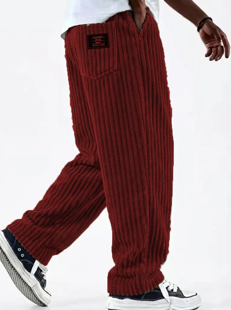 Winter 2026 new fashion Men's Corduroy Straight Casual Pants spring autumn Outdoor Streetwear with Drawstring Elastic Waist