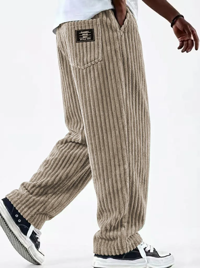 Winter 2026 new fashion Men's Corduroy Straight Casual Pants spring autumn Outdoor Streetwear with Drawstring Elastic Waist
