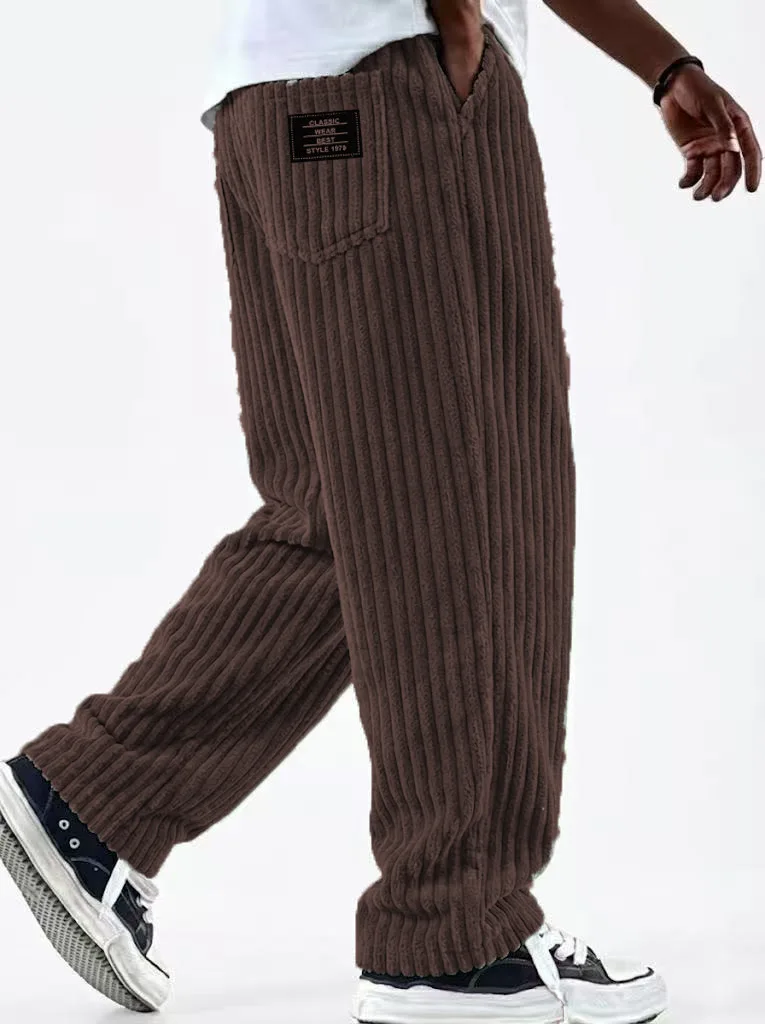 Winter 2026 new fashion Men's Corduroy Straight Casual Pants spring autumn Outdoor Streetwear with Drawstring Elastic Waist